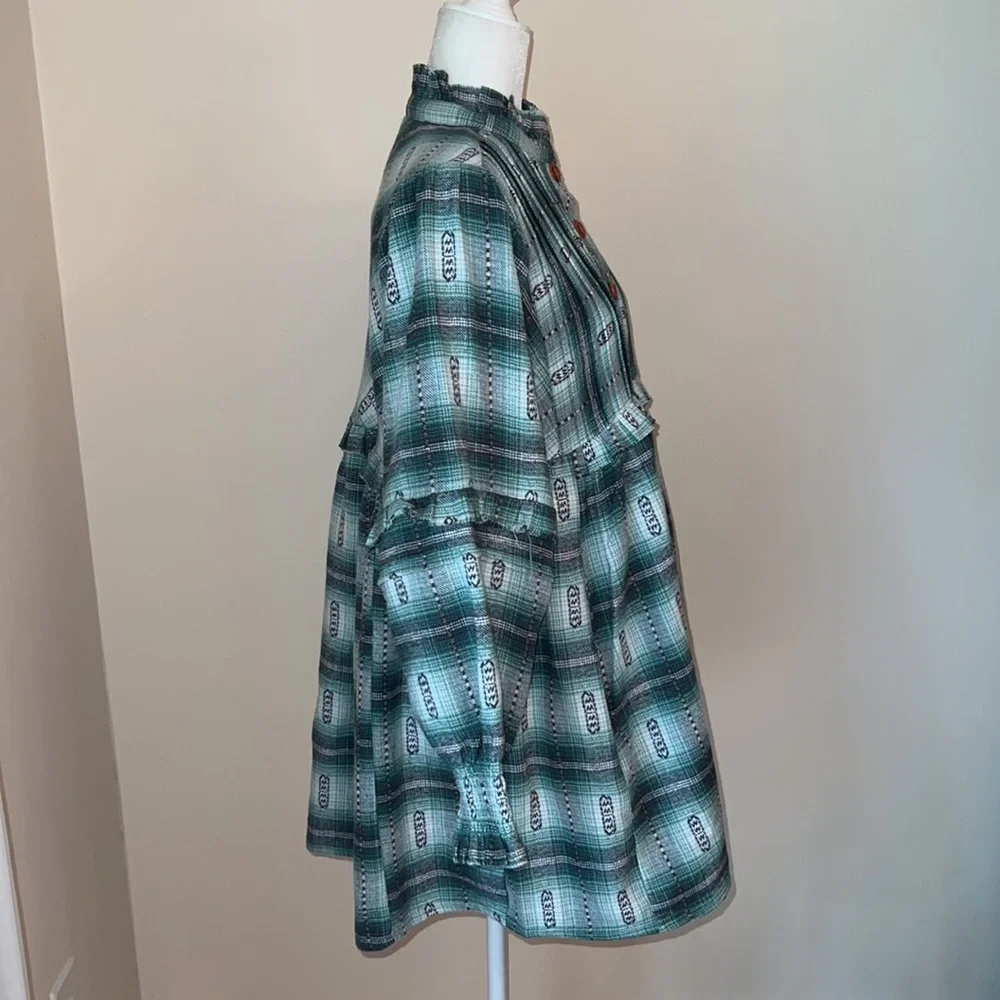 Free People Redwood Flannel Mini Dress Green - Picture 11 of 16